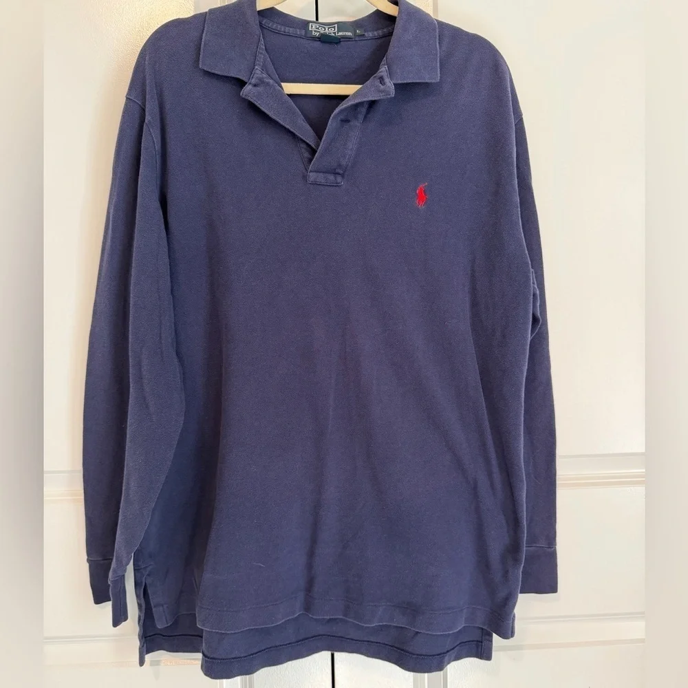 Polo by Ralph Lauren Long Sleeve Collared Shirt Men’s Large Navy Blue Red Polo